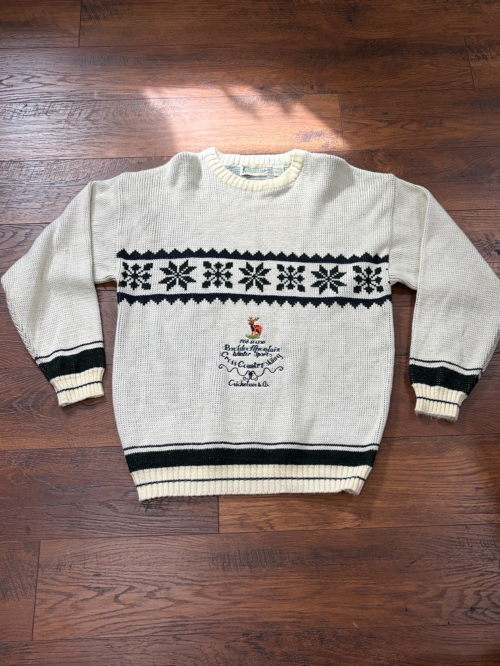 Cricketeer Cream and Black Patterned Crewneck Sweater